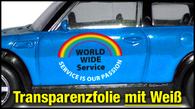Autoaufkleber drucken mit Weiß auf Folie transparent