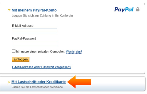 Klicken Sie auf ''Mit Lastschrift oder Kreditkarte''.