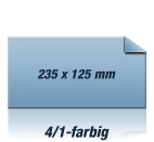 Postkarte XL einseitiger UV-Lack glnzend: Steifigkeit und Volumen verleihen dieser Postkarte aus Spezialkarton exzellente Formstabilitt.
4/1 farbig (beidseitiger Druck, Vorderseite: CMYK + UV Lack, Rckseite: schwarz)